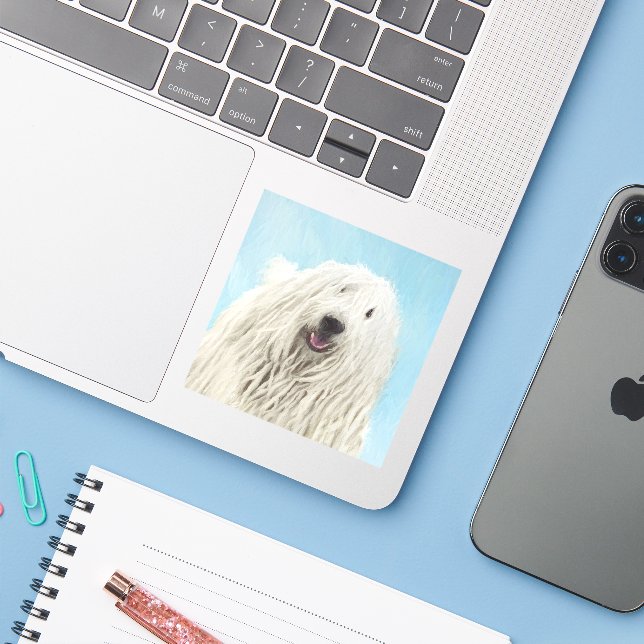 Sticker Peinture Komondor - Cute Original Chien Art (Ordinateur portable avec iPhone)