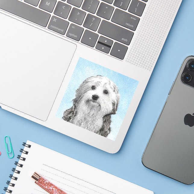 Sticker Peinture Lowchen - Cute Original Chien Art (Ordinateur portable avec iPhone)