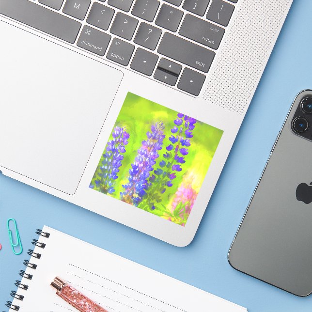 Sticker Peinture Lupine - Art Fleur Original (Ordinateur portable avec iPhone)