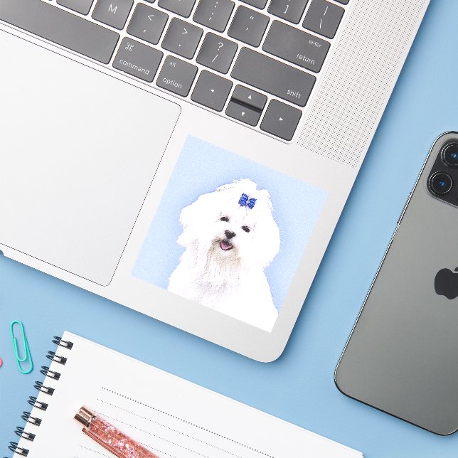 Sticker Peinture maltaise - Joli art original pour chien (Ordinateur portable avec iPhone)