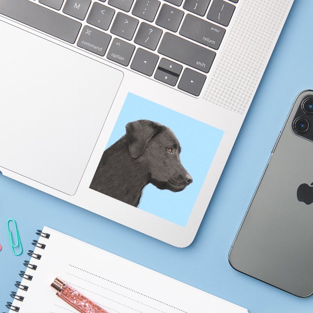 Sticker Peinture originale Retriever Labrador Noir Art de  (Ordinateur portable avec iPhone)
