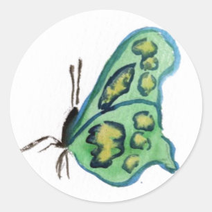 Sticker Peinture Papillon Vert Étiquette