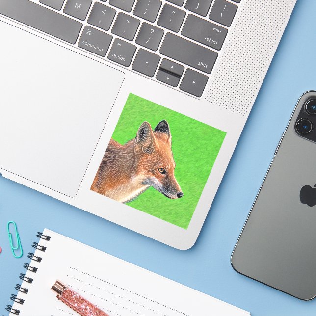 Sticker Peinture Red Fox - Art original de la faune (Ordinateur portable avec iPhone)