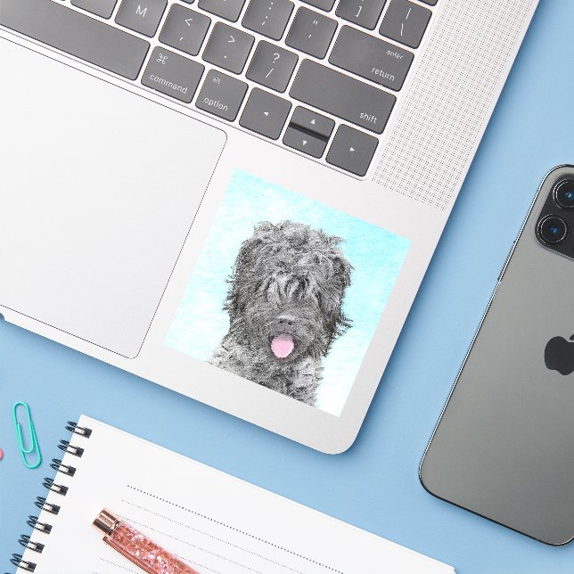 Sticker Peinture russe Terrier noir - Chien original migno (Ordinateur portable avec iPhone)