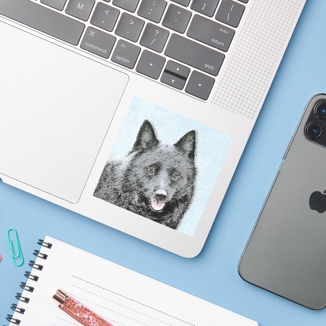 Sticker Peinture Schipperke - Cute Original Chien Art (Ordinateur portable avec iPhone)