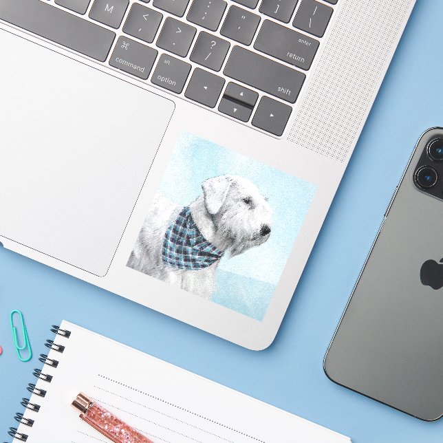 Sticker Peinture Sealyham Terrier - Cute Original Chien Ar (Ordinateur portable avec iPhone)