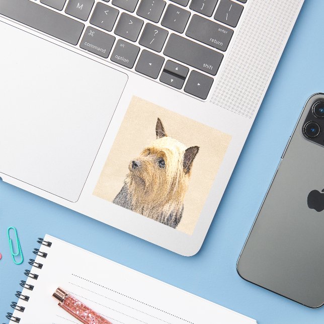 Sticker Peinture Silky Terrier - Cute Original Chien Art (Ordinateur portable avec iPhone)