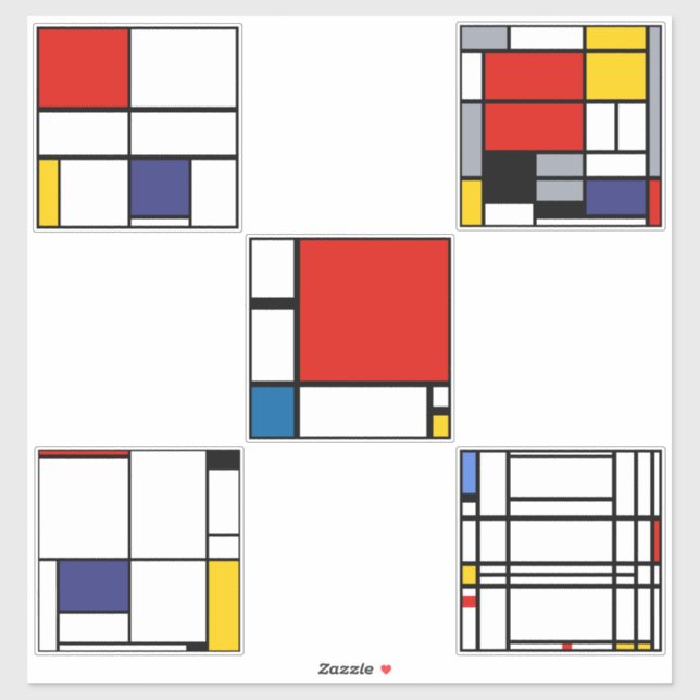 Sticker Peintures d'art moderne de Piet Mondrian (Feuille)