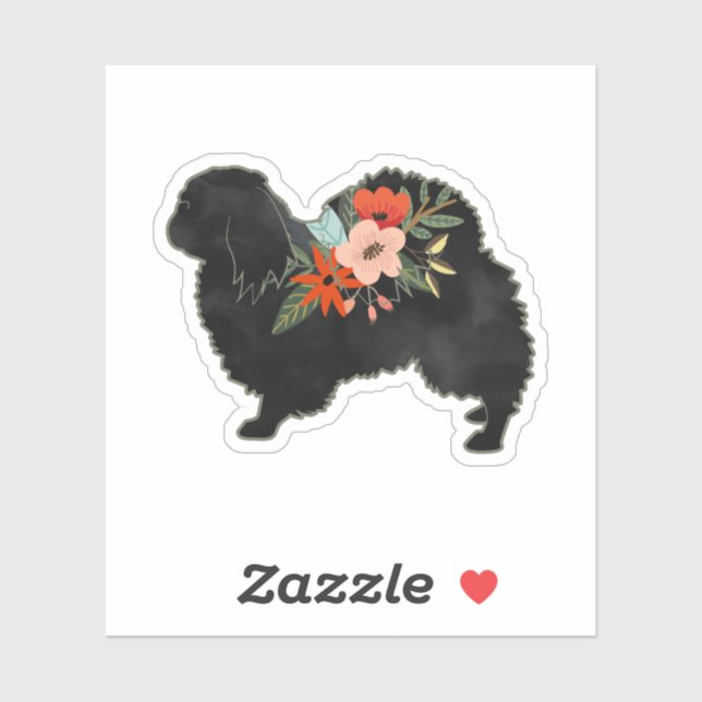 Sticker Pekingese Chien race Boho Floral Silhouette (Feuille)