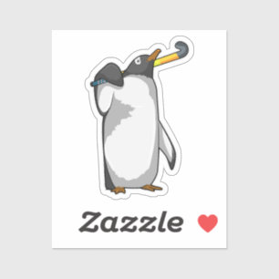 Sticker Penguin at Hockey with Hockey stick