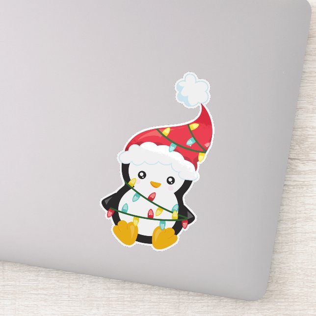 Sticker Penguin de Noël, Chapeau de Noël, Lumières de Noël (Détail)