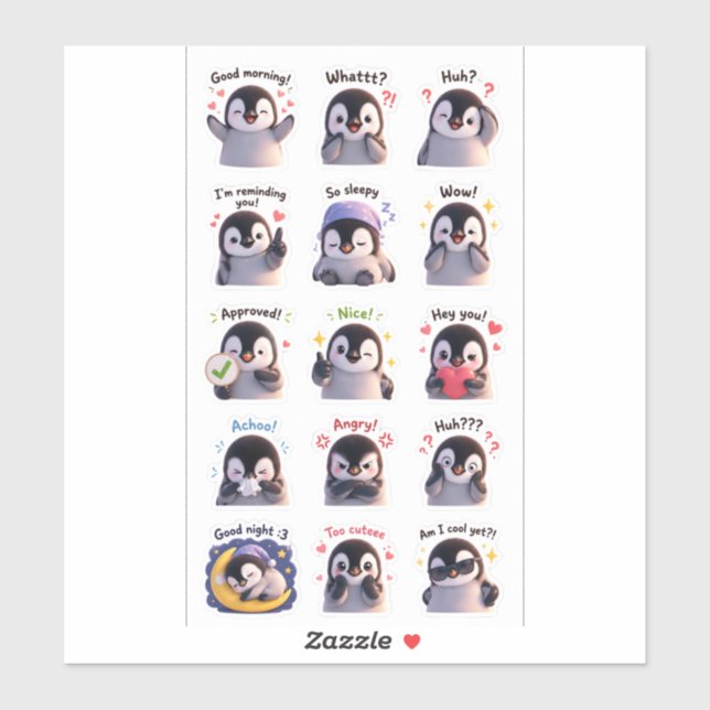 Sticker Penguin Moodies – Pack d'autocollants d'expression (Feuille)