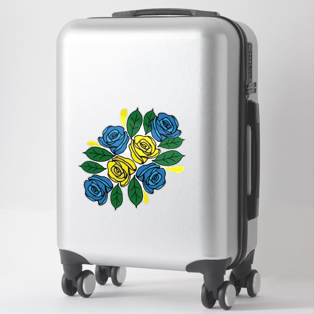 Sticker Péniche étroite d'art populaire aux fleurs bleues  (Sur valise)