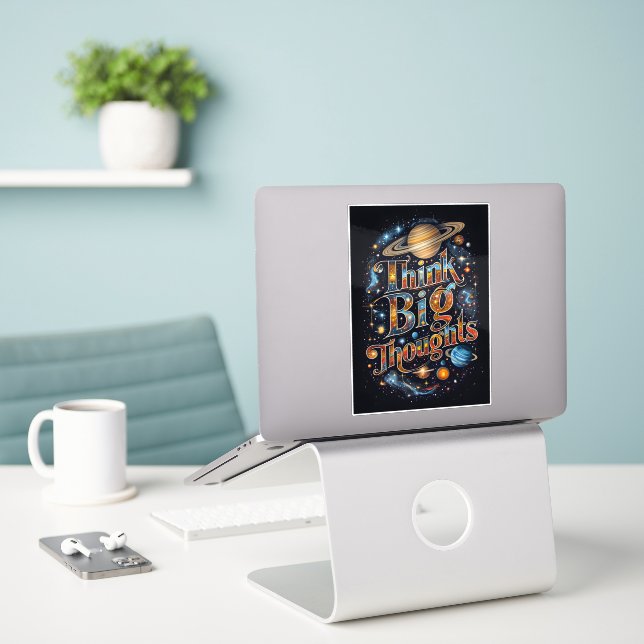 Sticker Pensez grand – Explosion de couleurs (Ordinateur portable sur le bureau)
