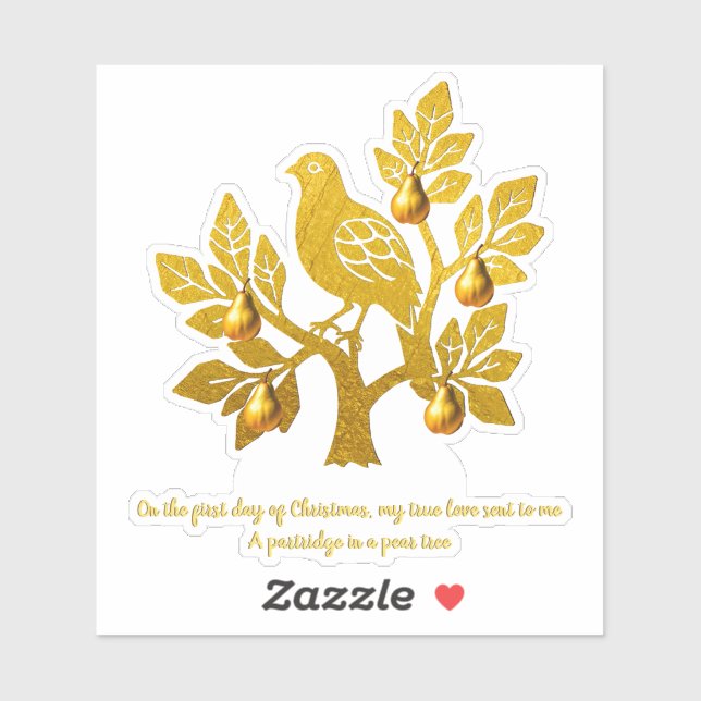 Sticker Perdrix dans un arbre fruitier doré festif de Noël (Feuille)