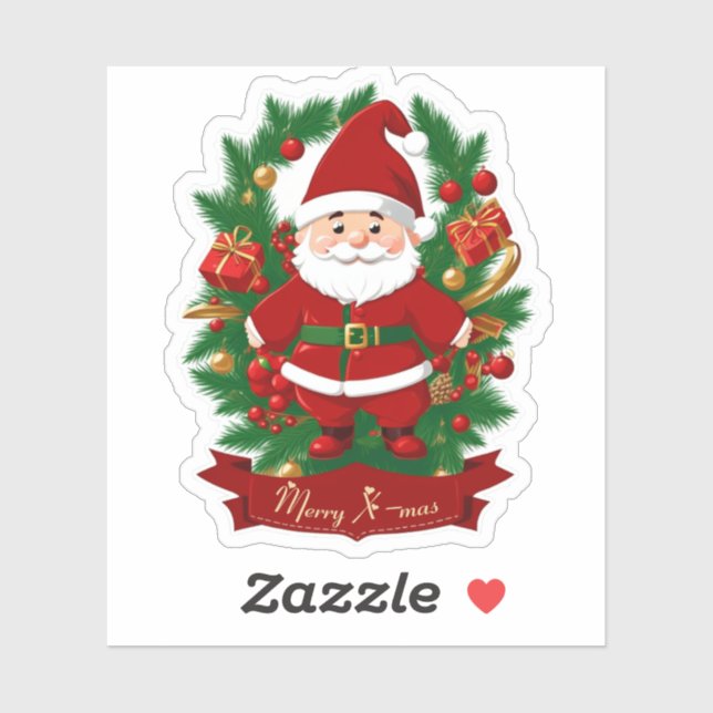 Sticker Père Noël avec des branches de sapin -  (Feuille)