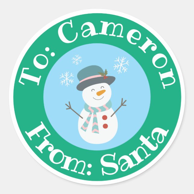 Sticker Père Noël avec nom personnalisé mignon Sno (Devant)