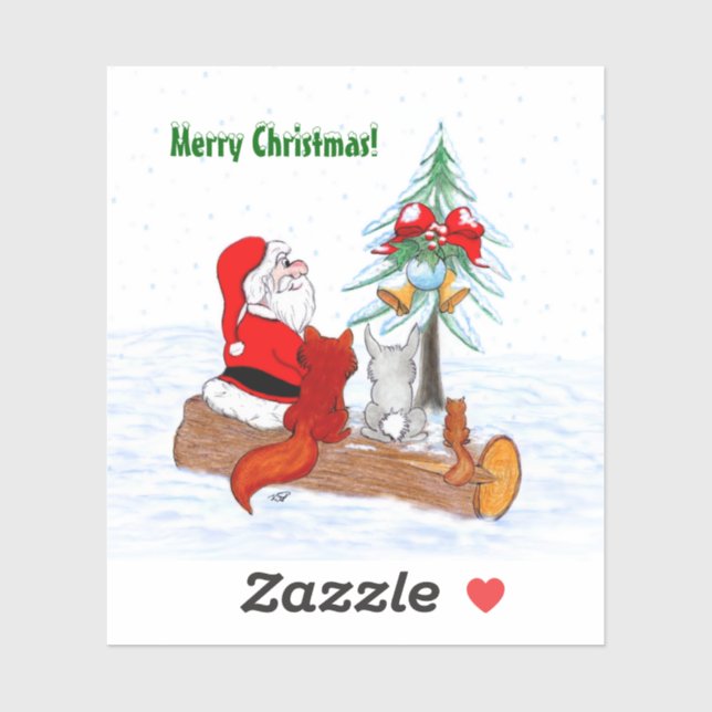 Sticker Père Noël avec Renard de lapin et écureuil (Feuille)