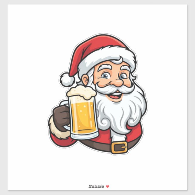Sticker Père Noël buvant de la bière Graphique de Noël (Feuille)