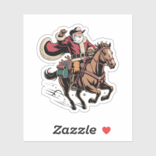 Sticker Père Noël cow-boy à cheval Noël