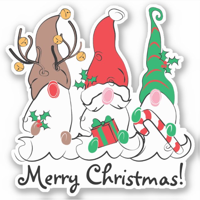 Sticker Père Noël Elf Reindeer Christmas Gnome Trio (Devant)
