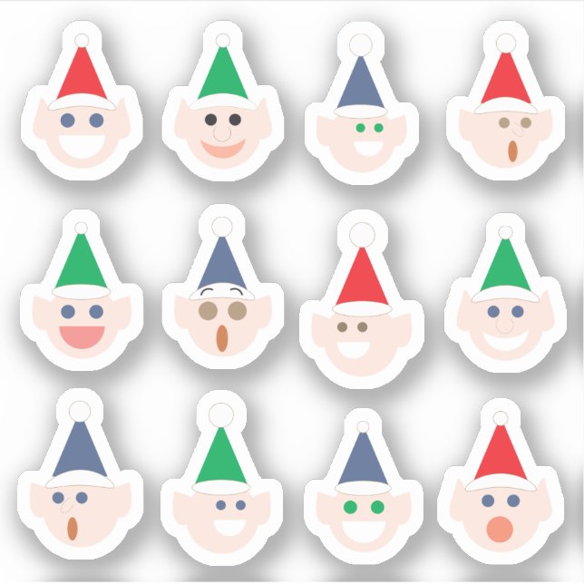Sticker Père Noël Elves Elf Heads Cartoon Noël (Devant)
