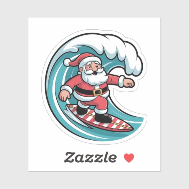 Sticker Père Noël en surf Noël Surfeur Vacances Plage  (Feuille)