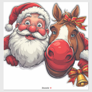 Sticker Père Noël et cheval partageant la joie festive