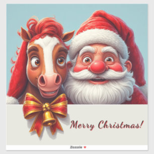 Sticker Père Noël et cheval partageant la joie festive