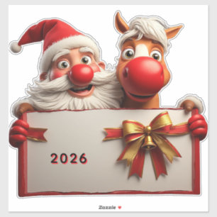 Sticker Père Noël et cheval partageant la joie festive