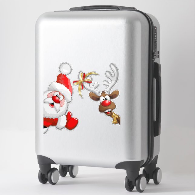 Sticker Père Noël et Reindeer Joyeux Noël Joyeux dessin an (Sur valise)