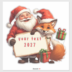 Sticker Père Noël et renard heureux