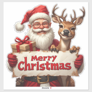 Sticker Père Noël et rennes heureux