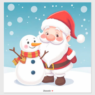 Sticker Père Noël heureux dans une scène hivernale enneigé