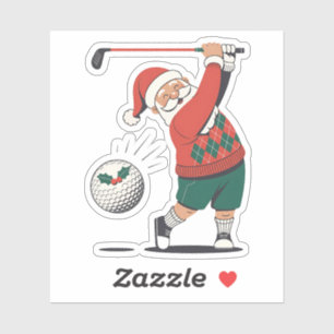 Sticker Père Noël Jouer Golf Joueur de Noël