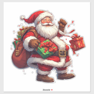 Sticker Père Noël joyeux avec des cadeaux