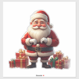 Sticker Père Noël joyeux avec des cadeaux et un sac