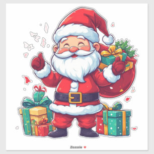 Sticker Père Noël joyeux avec des cadeaux et un sac