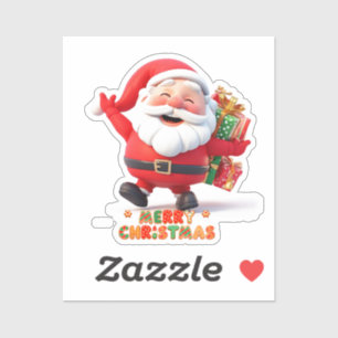 Sticker Père Noël joyeux portant des cadeaux festifs