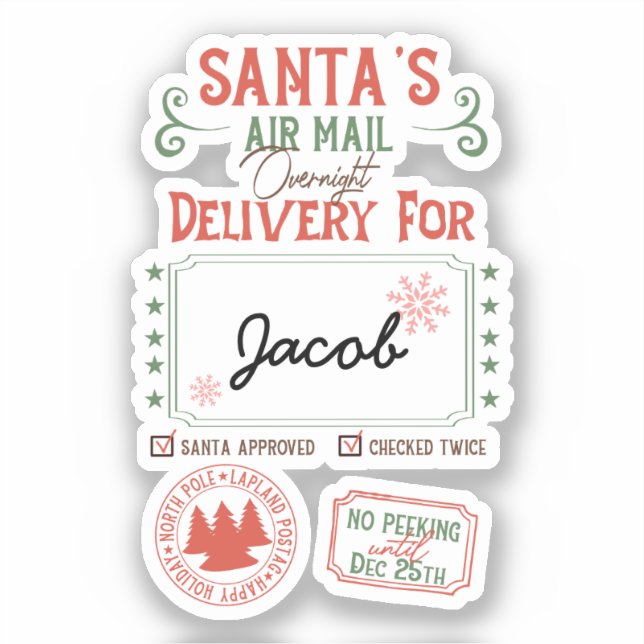 Sticker Père Noël Livraison par courrier électronique Nom  (Recto)