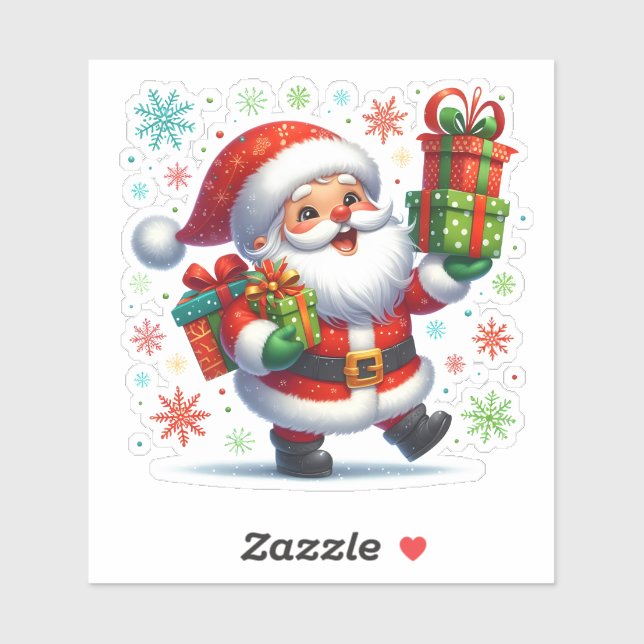 Sticker Père Noël offre des cadeaux colorés cet hiver (Feuille)
