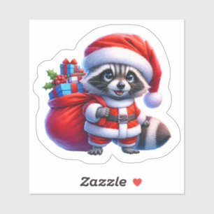 Sticker Père Noël Raccoon Avec Cadeaux De Noël