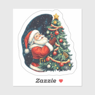 Sticker Père Noël répandant la joie près de l'arbre de Noë
