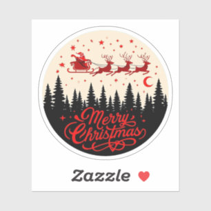 Sticker Père Noël Sleigh Joyeux Noël Forêt Scène Art"