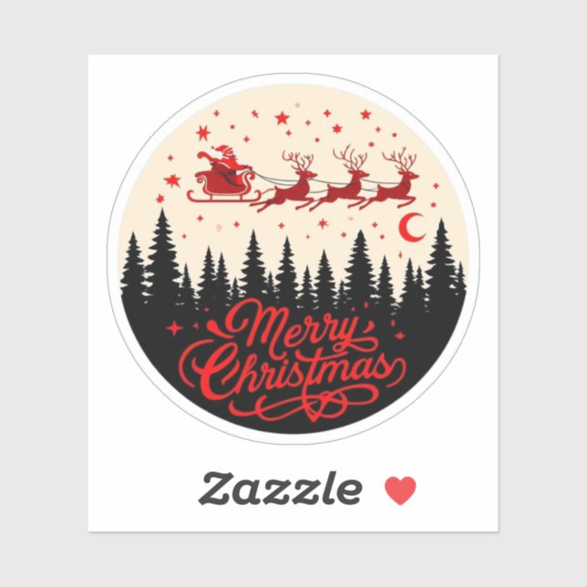 Sticker Père Noël Sleigh Joyeux Noël Forêt Scène Art" (Feuille)