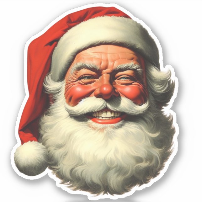 Sticker Père Noël souriant rétro style découpé (Devant)