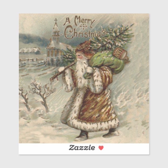 Sticker Père Noël victorien avec arbre de Noël (Feuille)