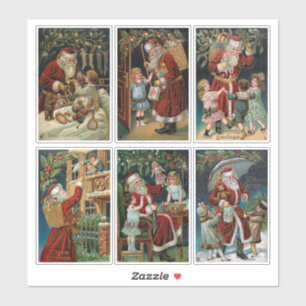 Sticker Père Noël Vintage avec les enfants