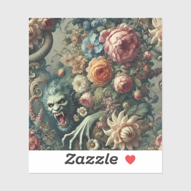Sticker Peril baroque - Coussin floral gothique (Feuille)