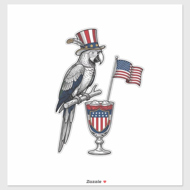 Sticker Perroquet Patriotique Cocktail Design Vectoriel Vi (Feuille)